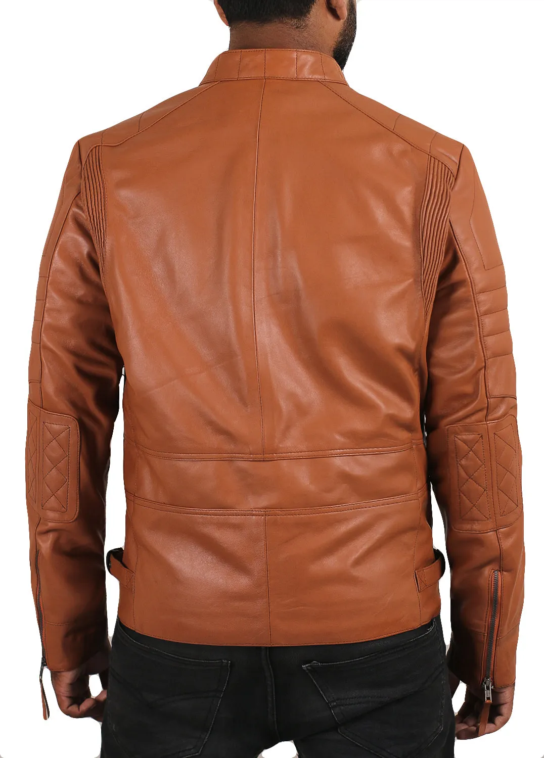 Leather Jackets Hub Mens Genuine Lambskin Leather Jacket (Black, Racer Jacket) - 1501025