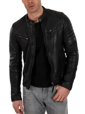 Leather Jackets Hub Mens Genuine Lambskin Leather Jacket (Black, Racer Jacket) - 1501025
