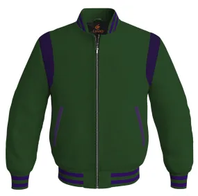 Letterman Baseball Bomber Retro Jacket Forest Green Body Purple Leather Inserts