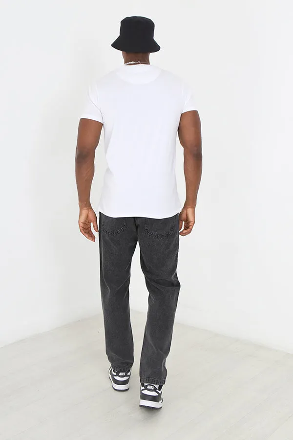 LOOSE FIT STITCH DETAIL CHARCOAL WASH JEANS