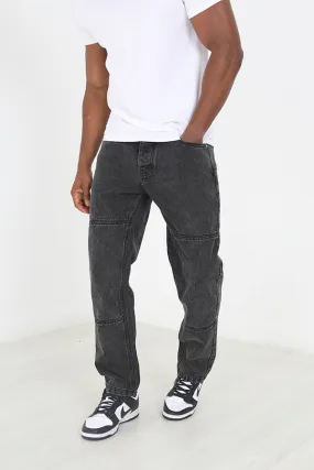 LOOSE FIT STITCH DETAIL CHARCOAL WASH JEANS