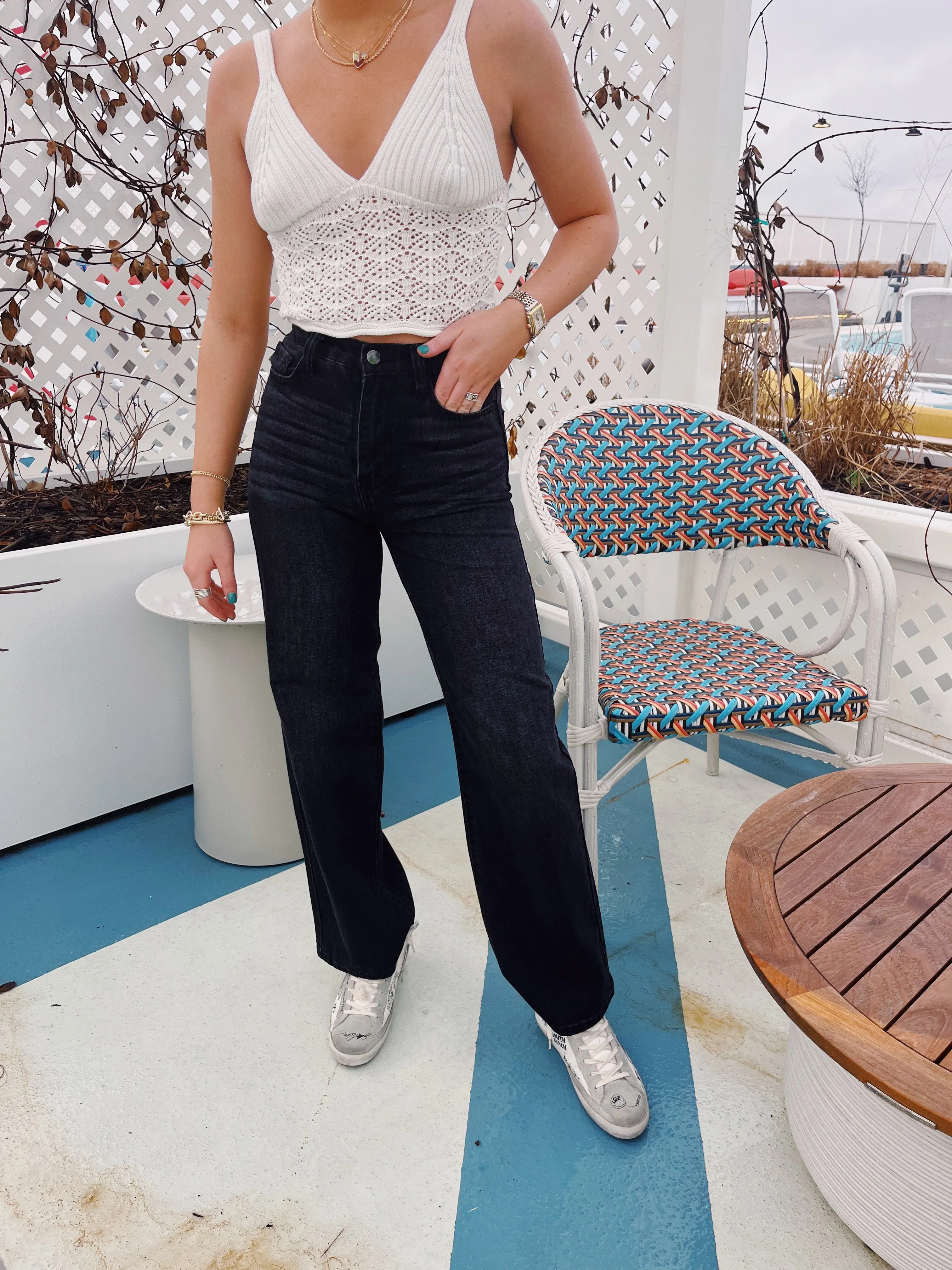 Mallory High Waisted Wide-Leg Jeans - Vintage Black