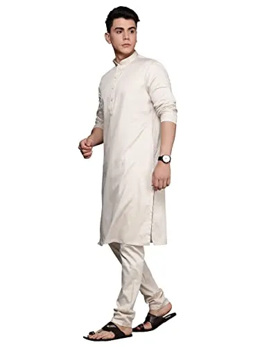 Manyavar Kurta Jacket Set for Men, Full Sleeves Mandarin Collar Ethnic Kurta Jacket Set Viscose Blend (Black, L)