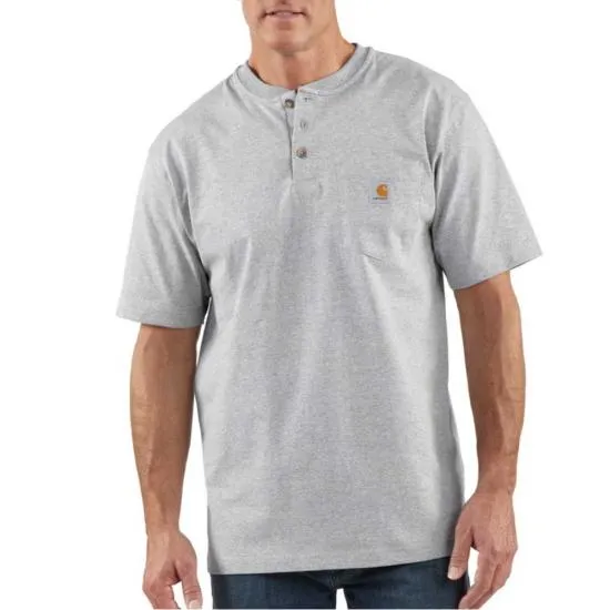 Men's Loose Fit Heavyweight Short-sleeve Pocket Henley T-shirt