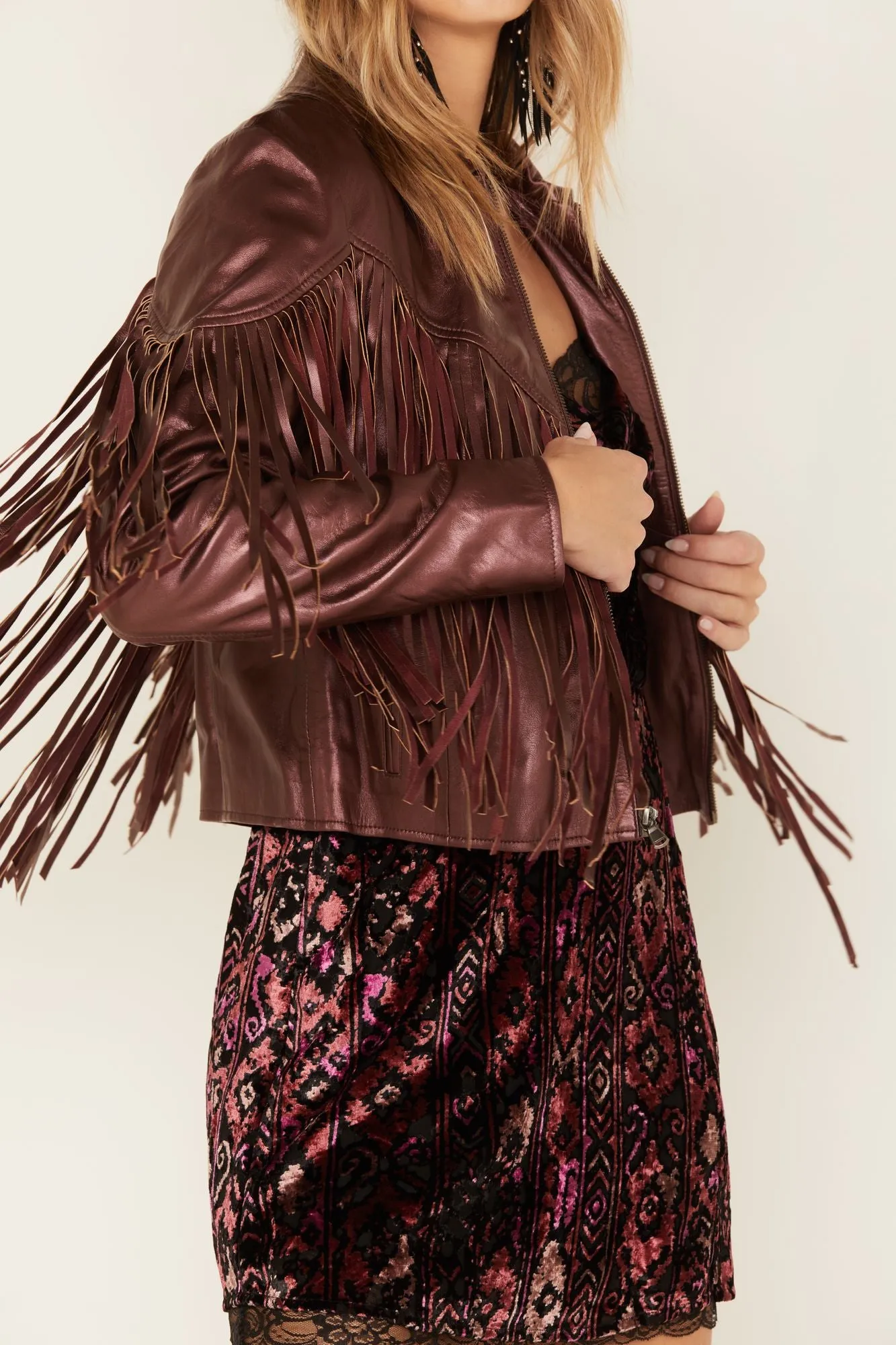 Metallic Fringe Leather Moto Jacket