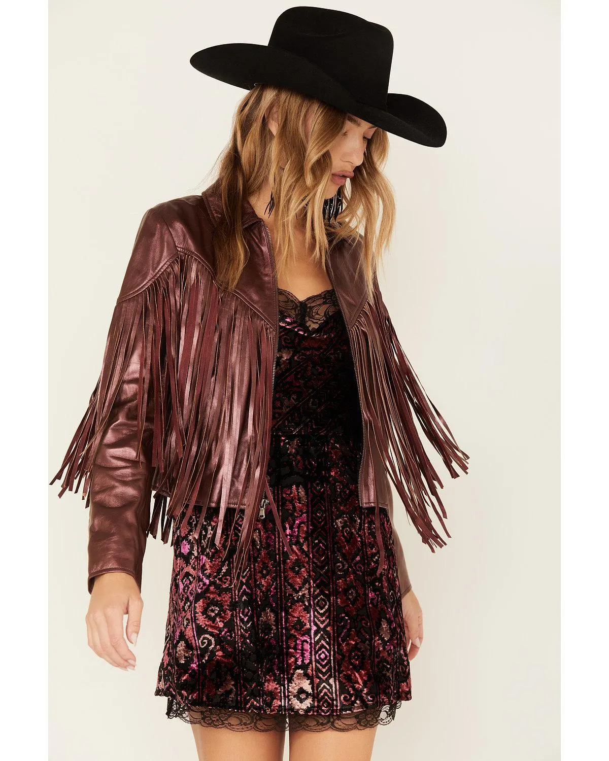 Metallic Fringe Leather Moto Jacket