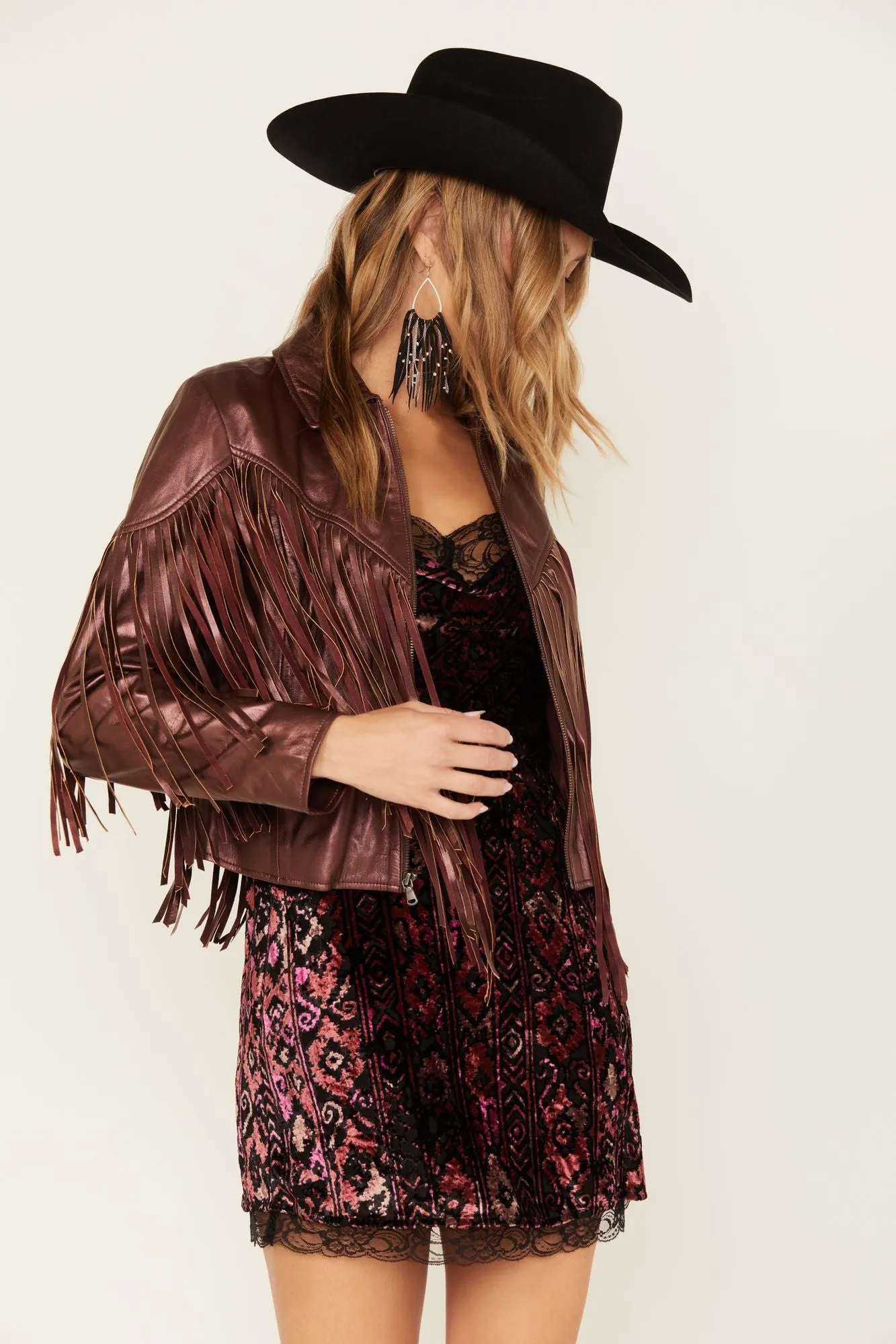 Metallic Fringe Leather Moto Jacket