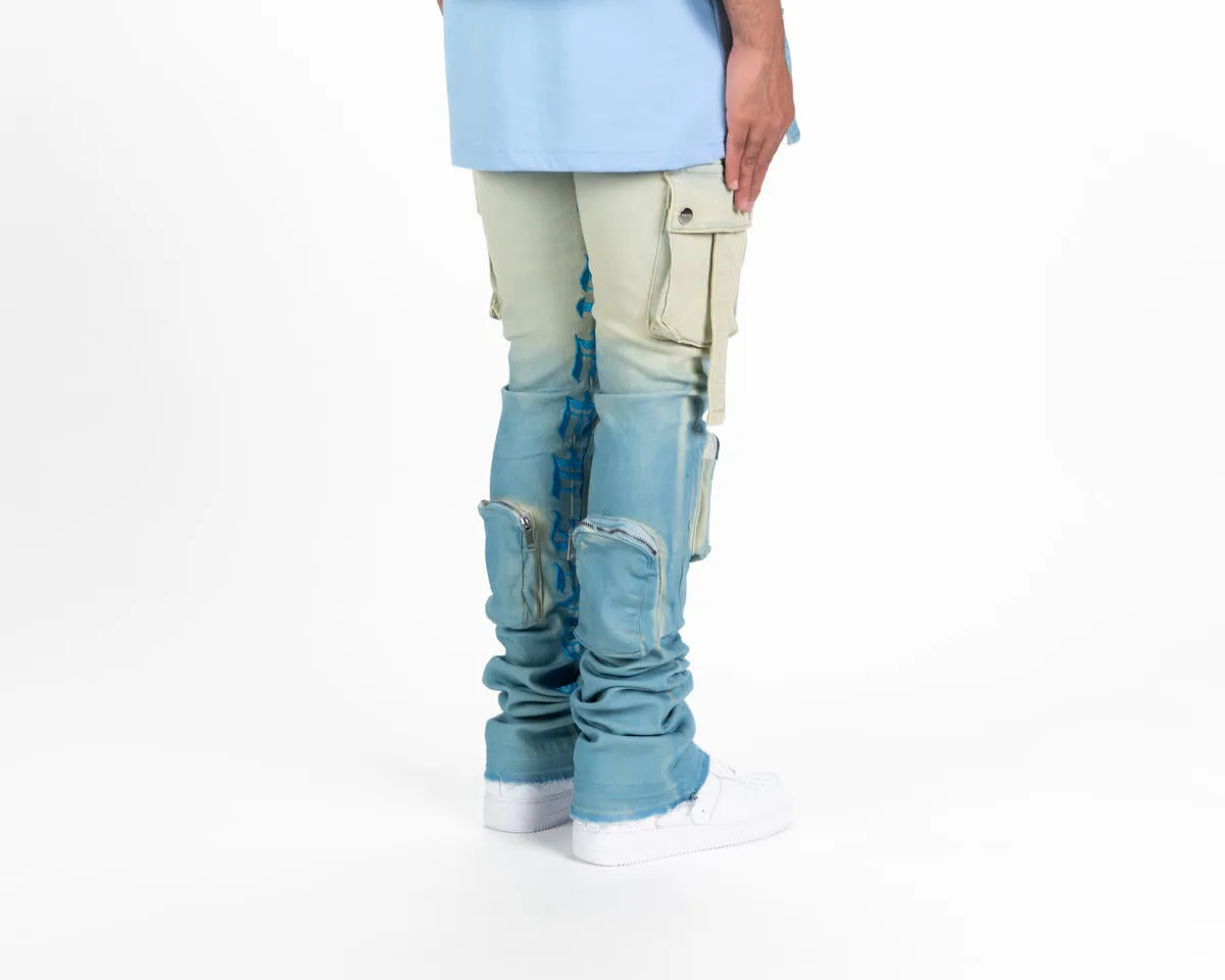Pheelings NEVER LOOK BACK CARGO FLARE STACK DENIM (SKY BLUE GRADIENT)