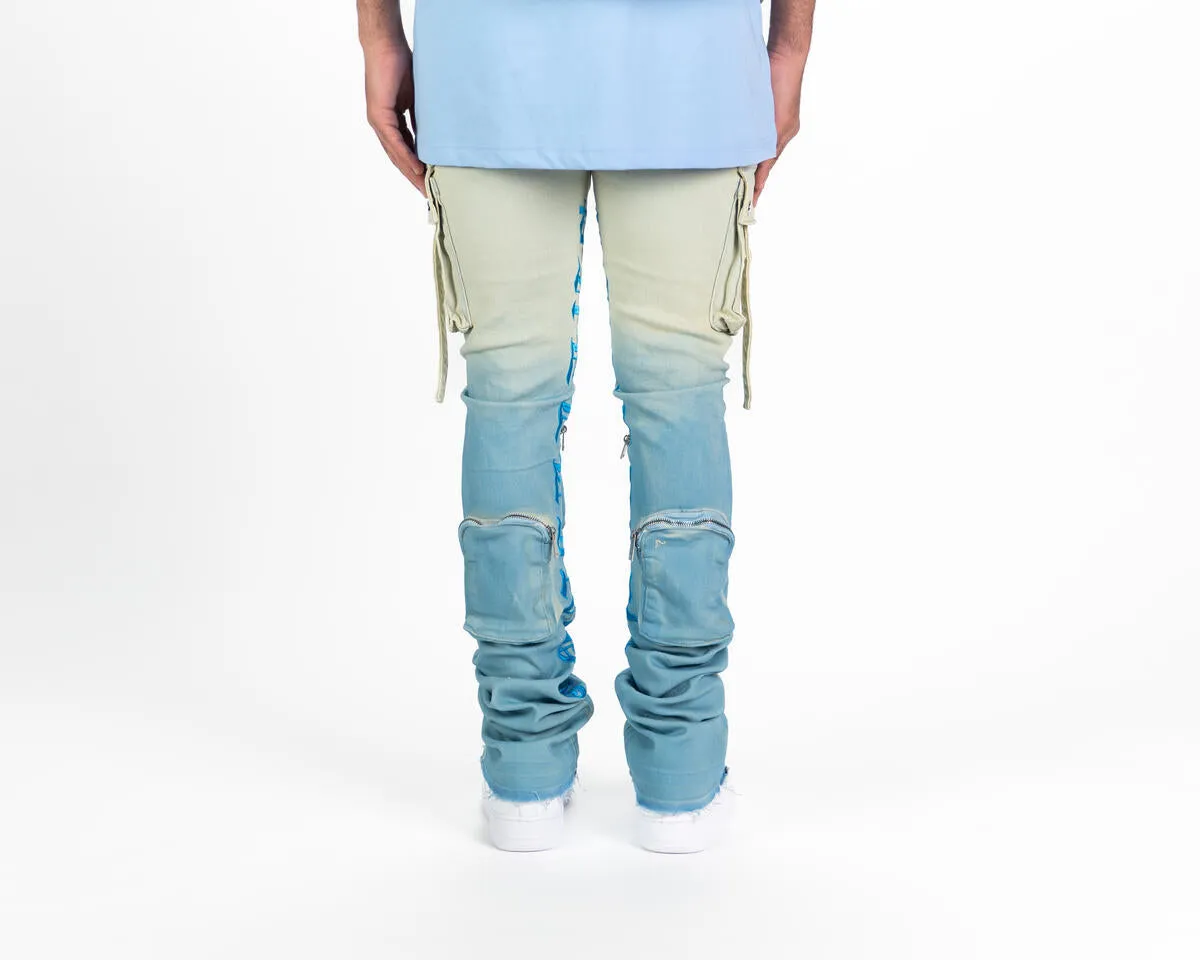Pheelings NEVER LOOK BACK CARGO FLARE STACK DENIM (SKY BLUE GRADIENT)