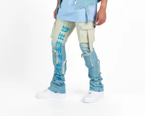 Pheelings NEVER LOOK BACK CARGO FLARE STACK DENIM (SKY BLUE GRADIENT)