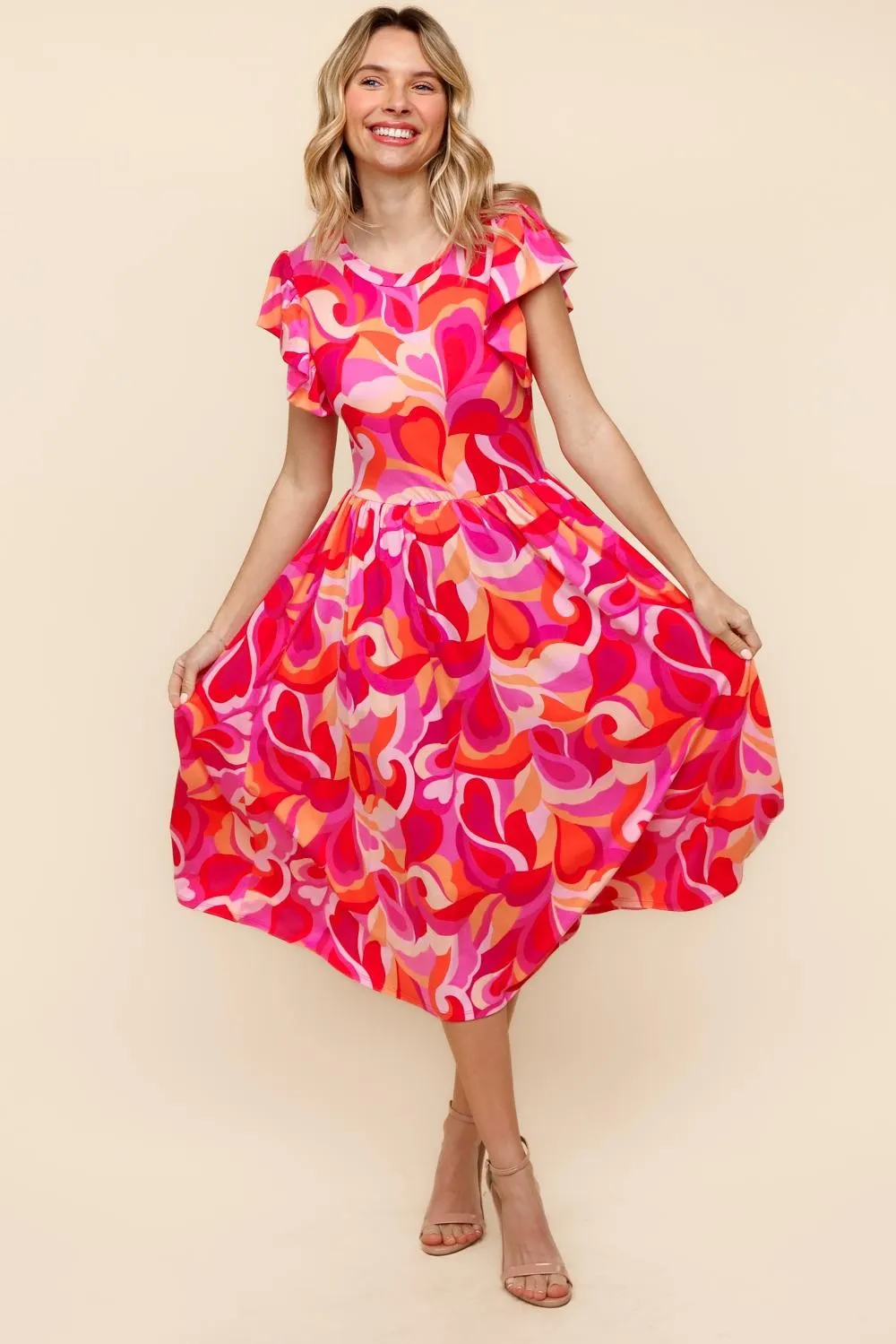 PLUS FIT AND FLARE GEOMETRIC PRINT MIDI DRESS