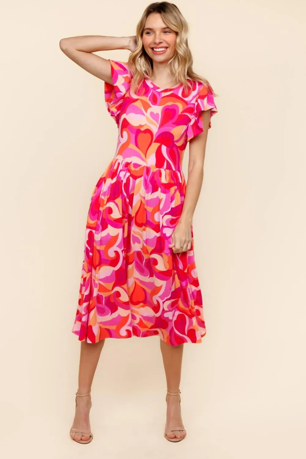 PLUS FIT AND FLARE GEOMETRIC PRINT MIDI DRESS
