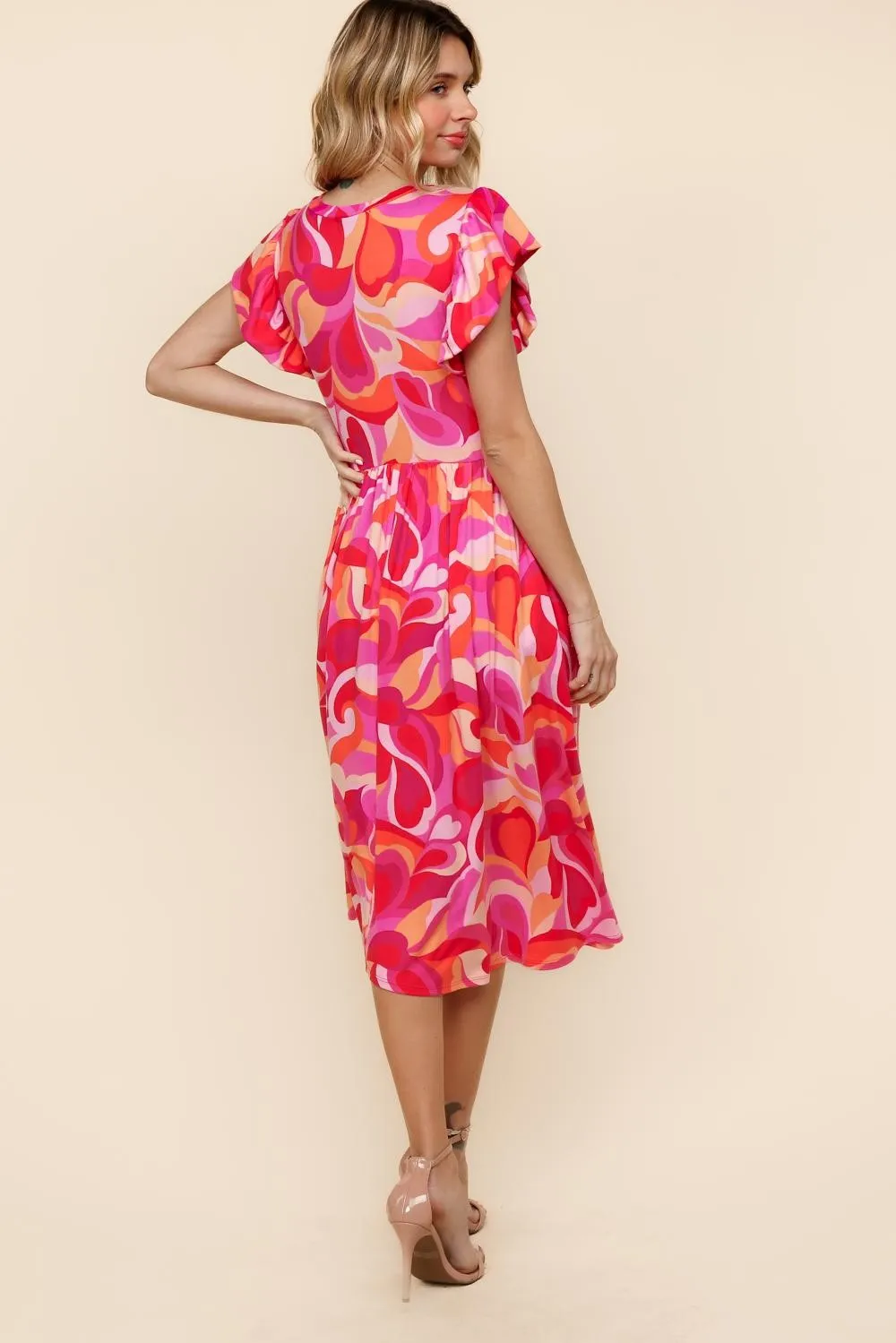 PLUS FIT AND FLARE GEOMETRIC PRINT MIDI DRESS