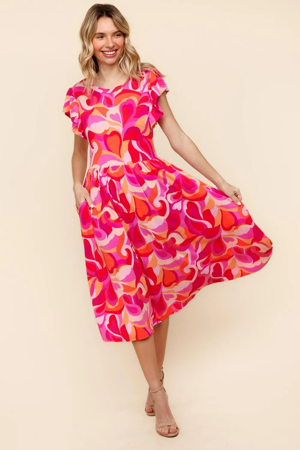 PLUS FIT AND FLARE GEOMETRIC PRINT MIDI DRESS