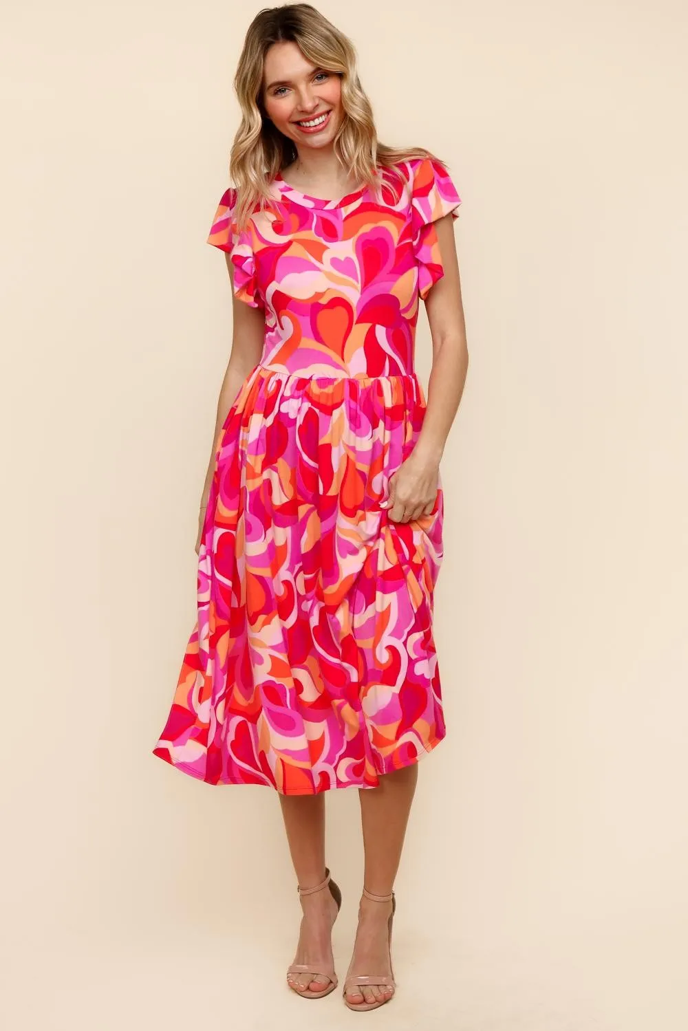 PLUS FIT AND FLARE GEOMETRIC PRINT MIDI DRESS