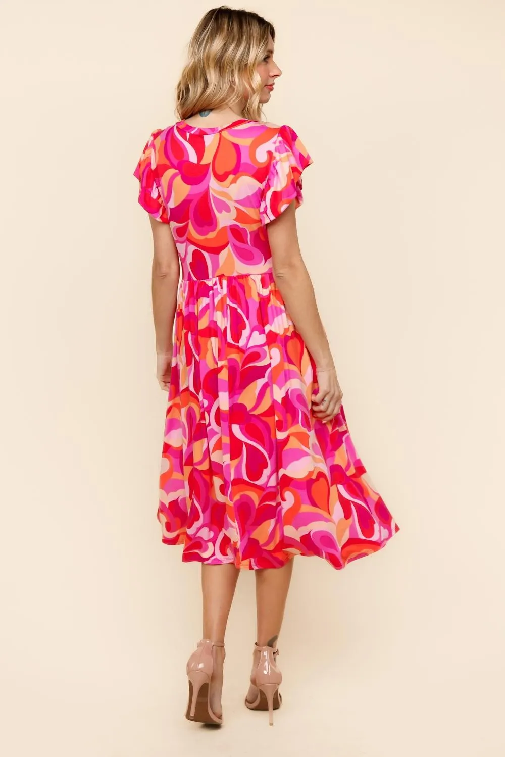 PLUS FIT AND FLARE GEOMETRIC PRINT MIDI DRESS