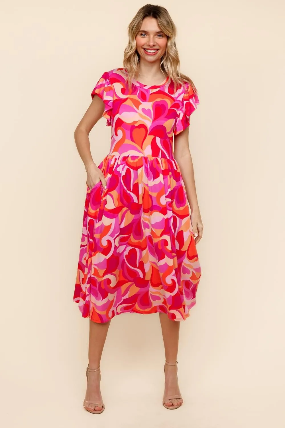 PLUS FIT AND FLARE GEOMETRIC PRINT MIDI DRESS