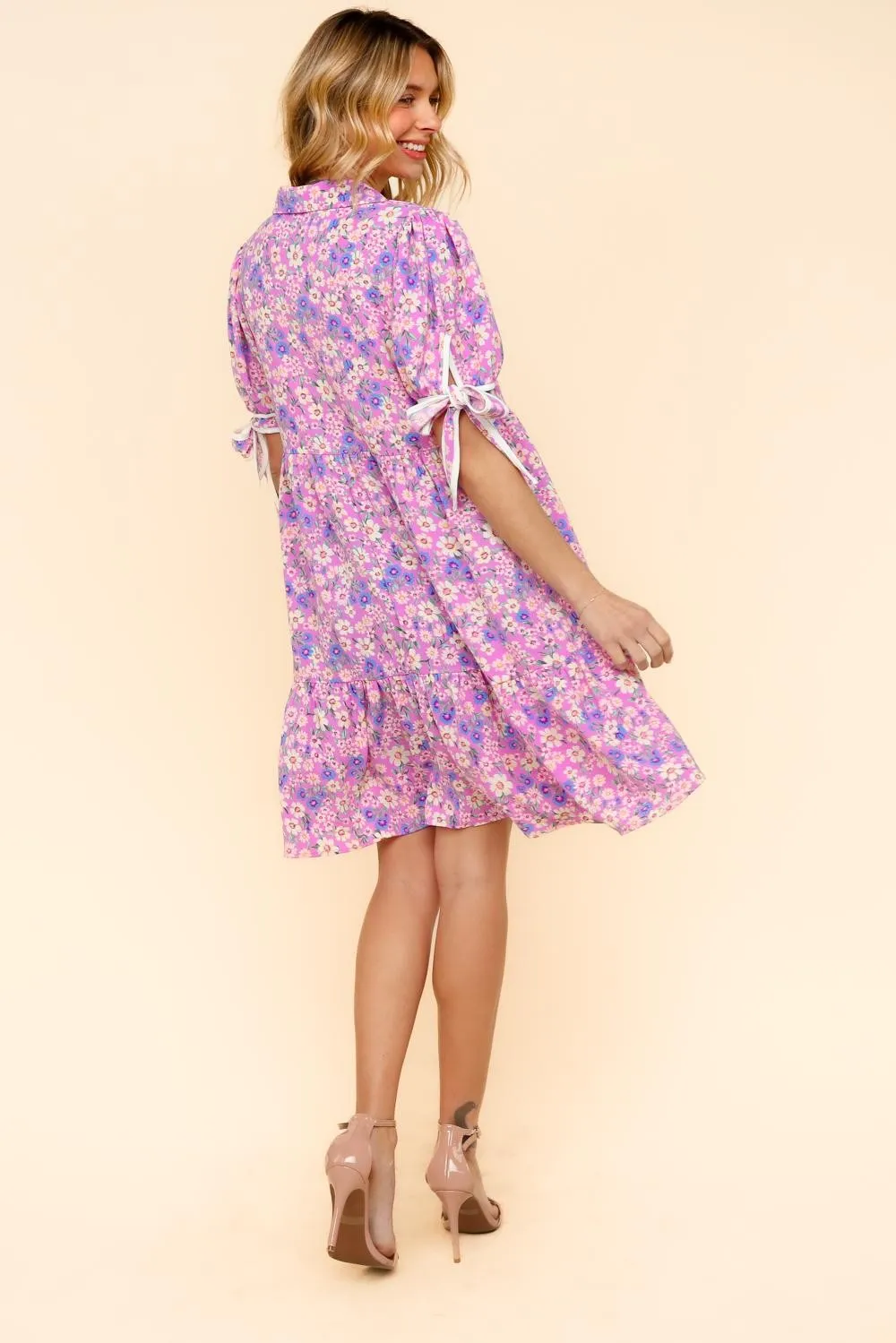 PLUS KNEE LENGTH DRESS W/ BOW TIE SHORT SLEEVES