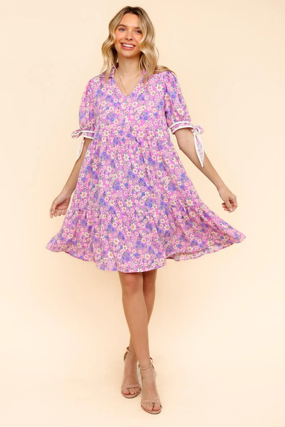 PLUS KNEE LENGTH DRESS W/ BOW TIE SHORT SLEEVES