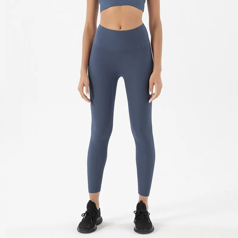Ribbed Yoga Leggings Elastic High Waist Push Up Seamless