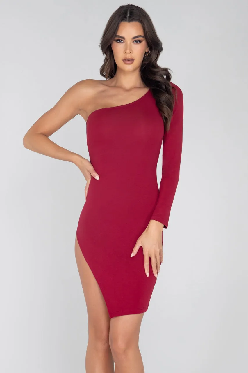 Single Shoulder Split Bodycon Dress