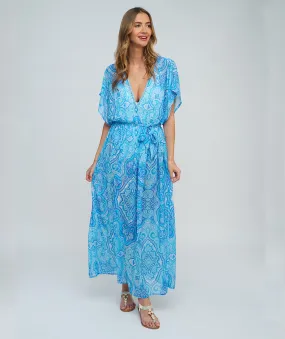 Sky Blue Paisley Print Maxi Dress
