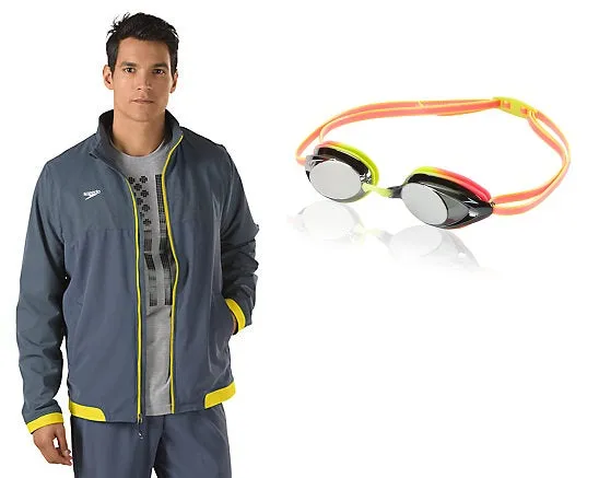 SPEEDO Youth Tech Warm Up Jacket Vanquisher 2.0 Goggle Bundle(Random Color will be ship out)