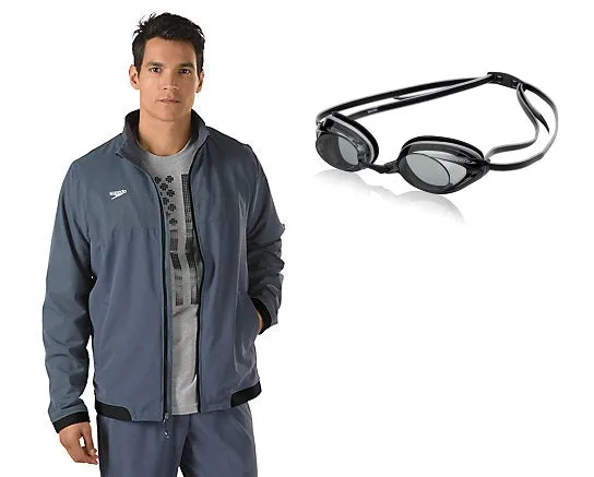 SPEEDO Youth Tech Warm Up Jacket Vanquisher 2.0 Goggle Bundle(Random Color will be ship out)