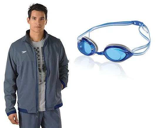 SPEEDO Youth Tech Warm Up Jacket Vanquisher 2.0 Goggle Bundle(Random Color will be ship out)