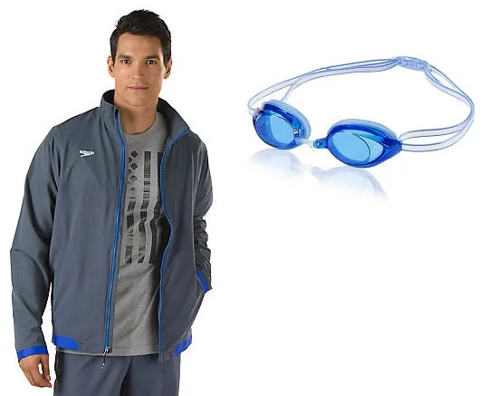 SPEEDO Youth Tech Warm Up Jacket Vanquisher 2.0 Goggle Bundle(Random Color will be ship out)