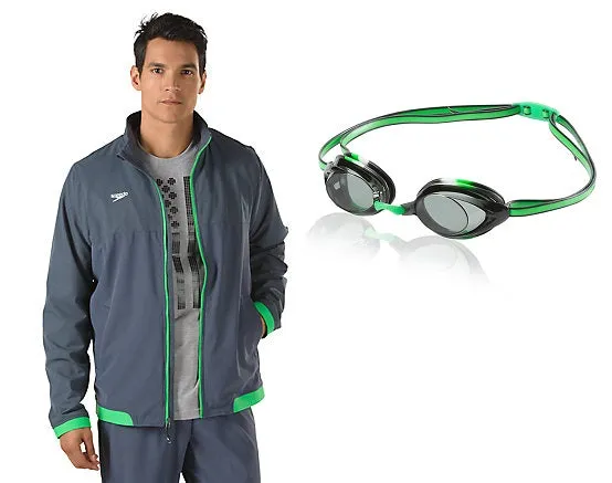 SPEEDO Youth Tech Warm Up Jacket Vanquisher 2.0 Goggle Bundle(Random Color will be ship out)