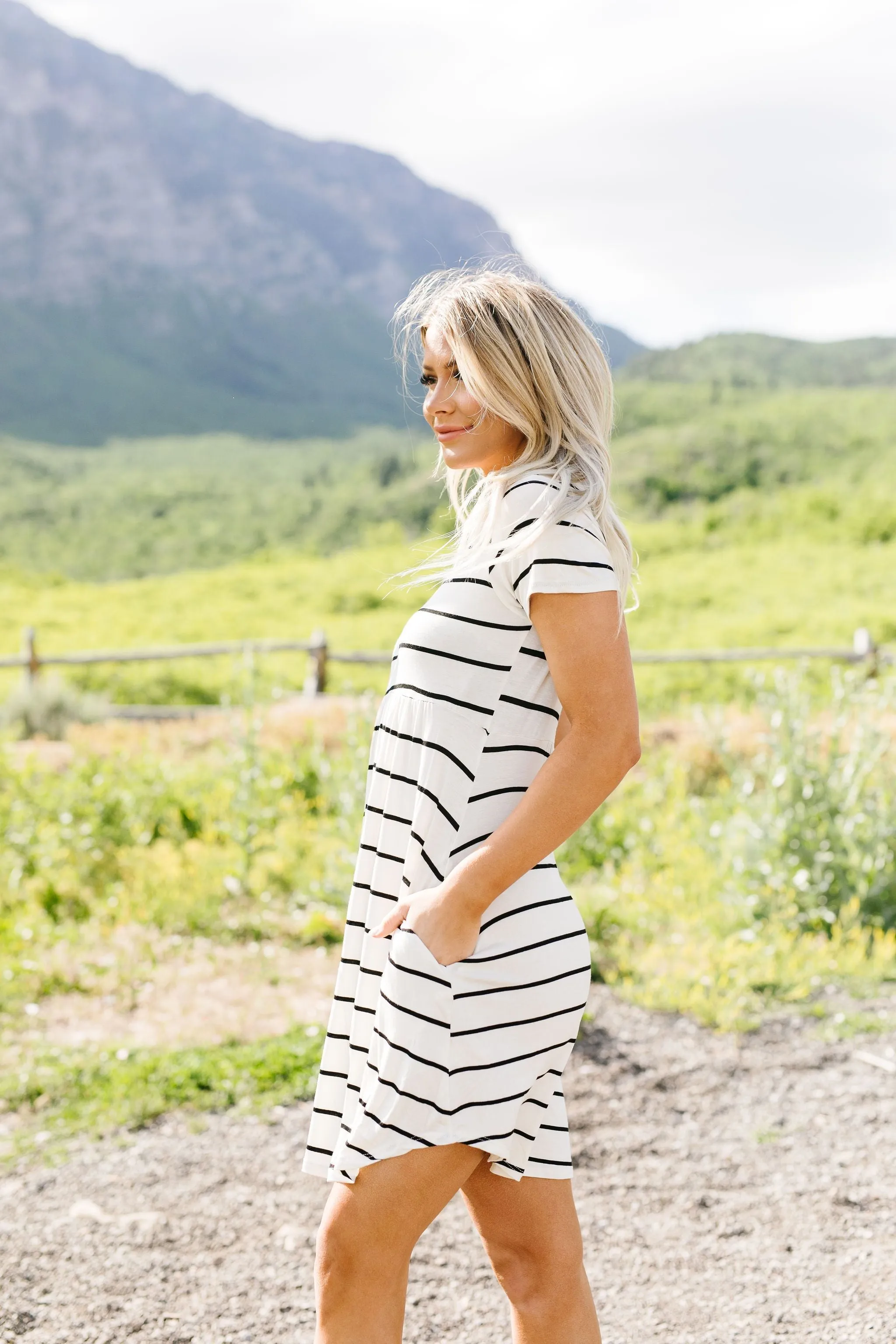 Stripey Babydoll Dress In Ivory