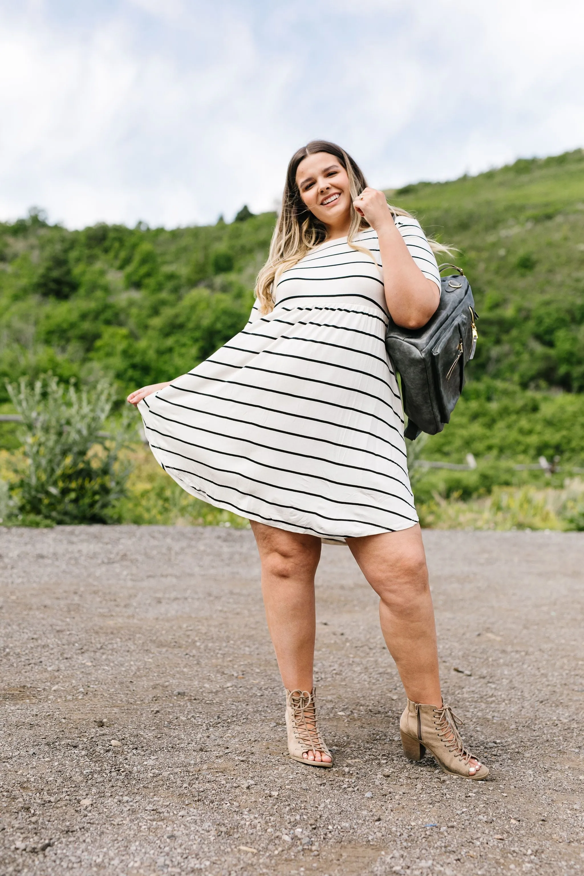 Stripey Babydoll Dress In Ivory