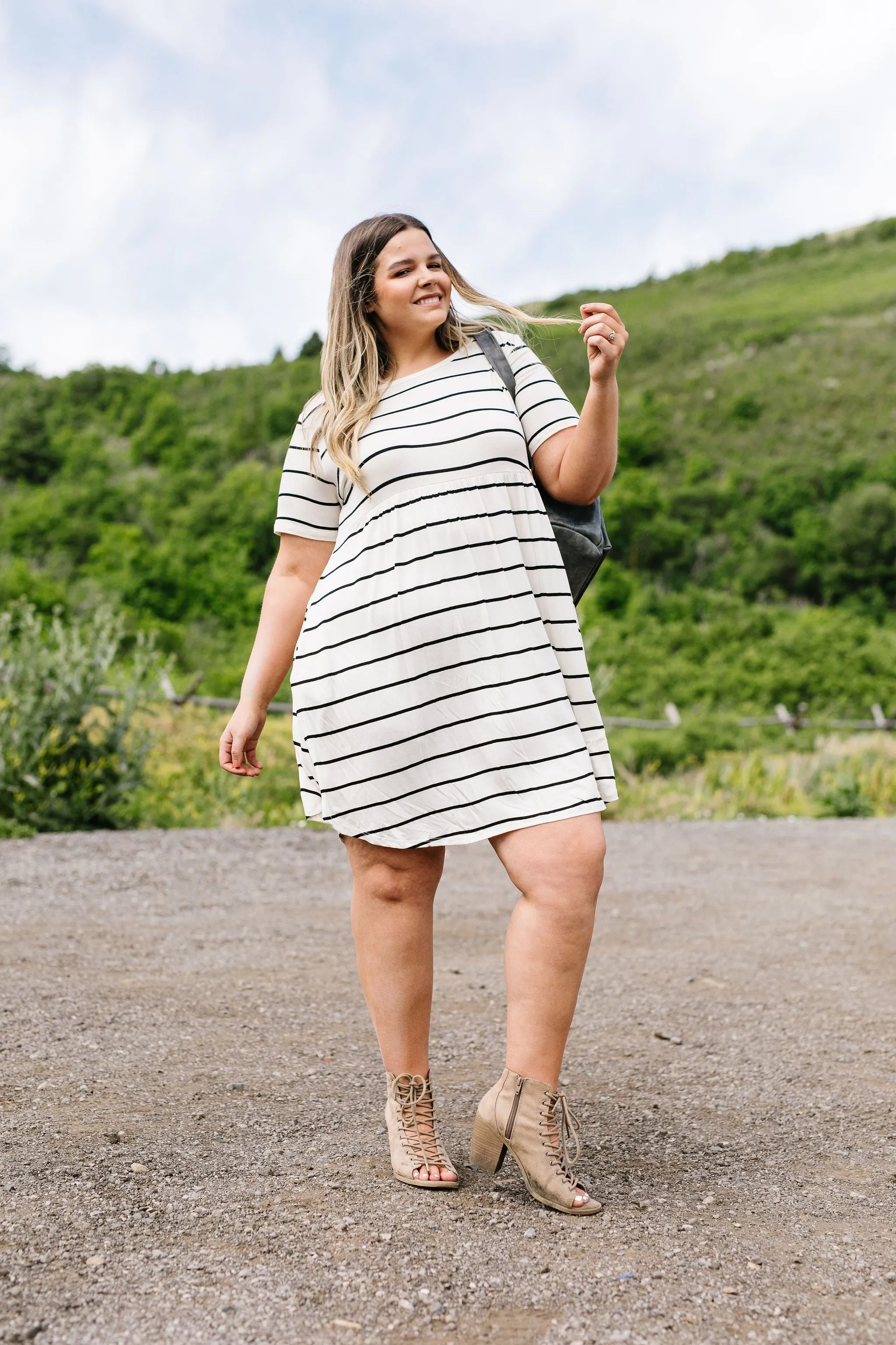 Stripey Babydoll Dress In Ivory