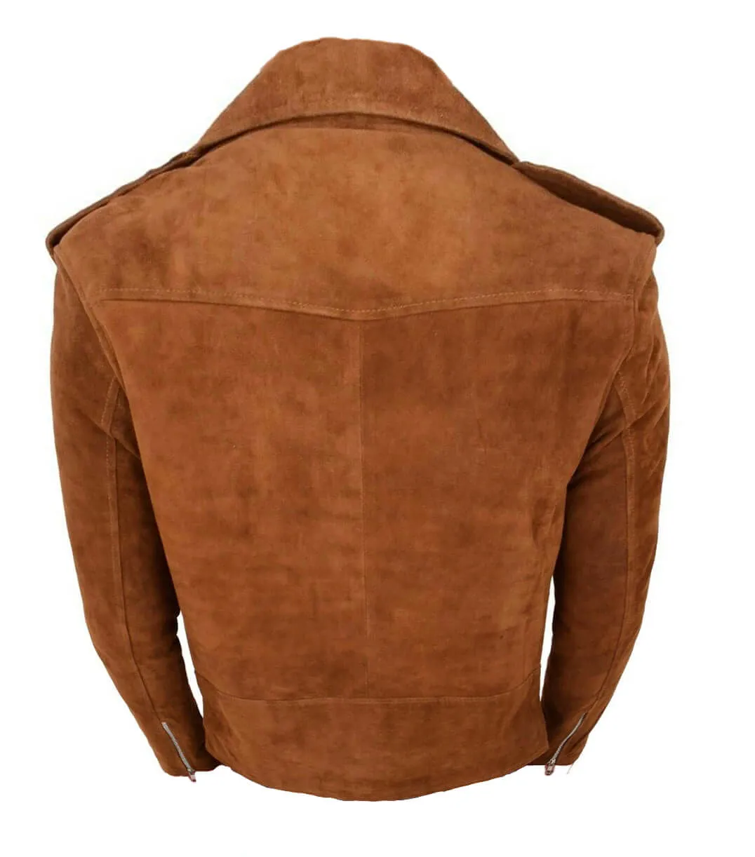 Stylish Men’s Brando Style Suede Leather Jacket, Men Celebrity Tan Suede Jacket
