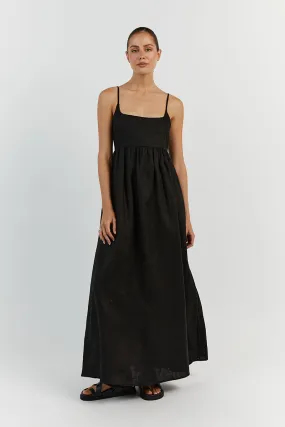 SUNNY BLACK LINEN MIDI DRESS