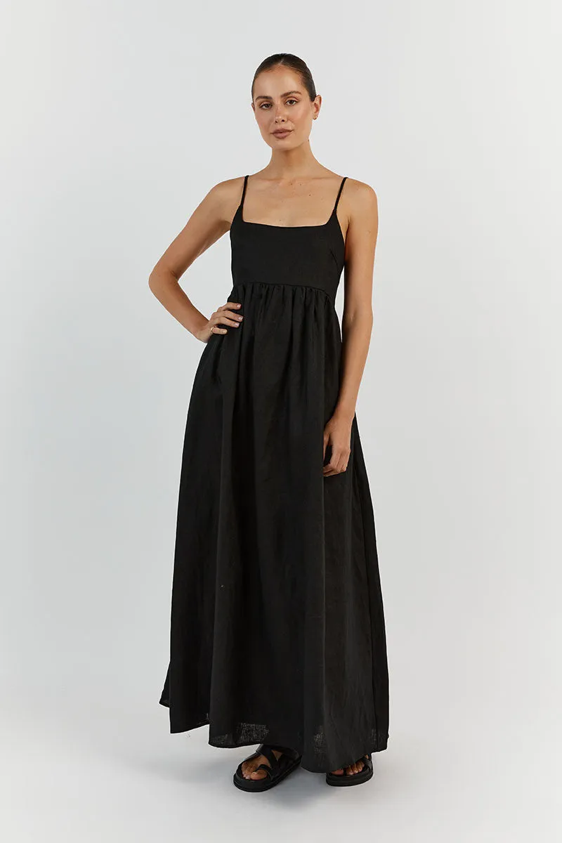 SUNNY BLACK LINEN MIDI DRESS