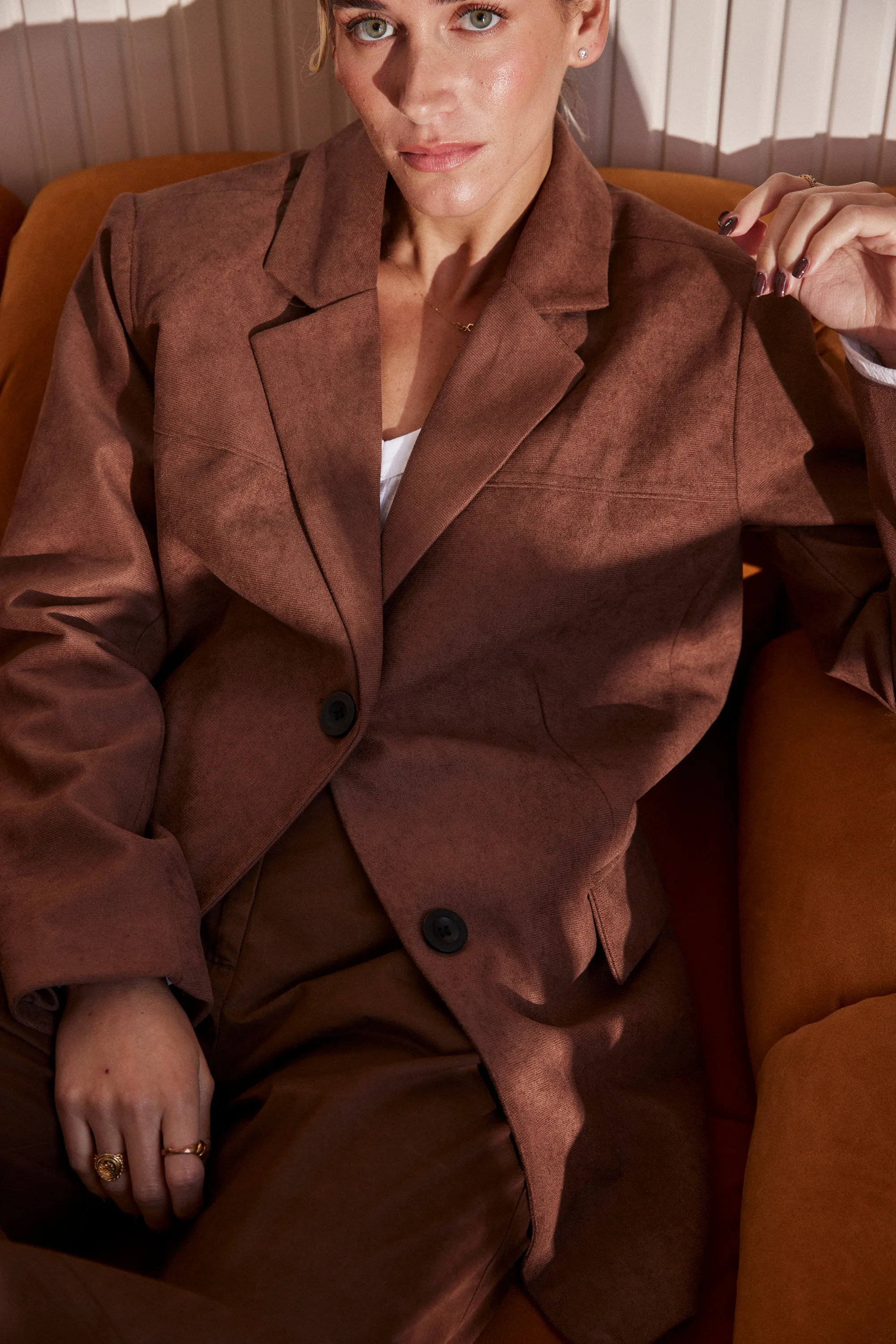 Tan Suede Boxy Blazer