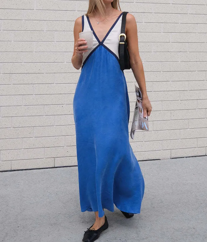 V-neck Loose Vest Color Block Dress