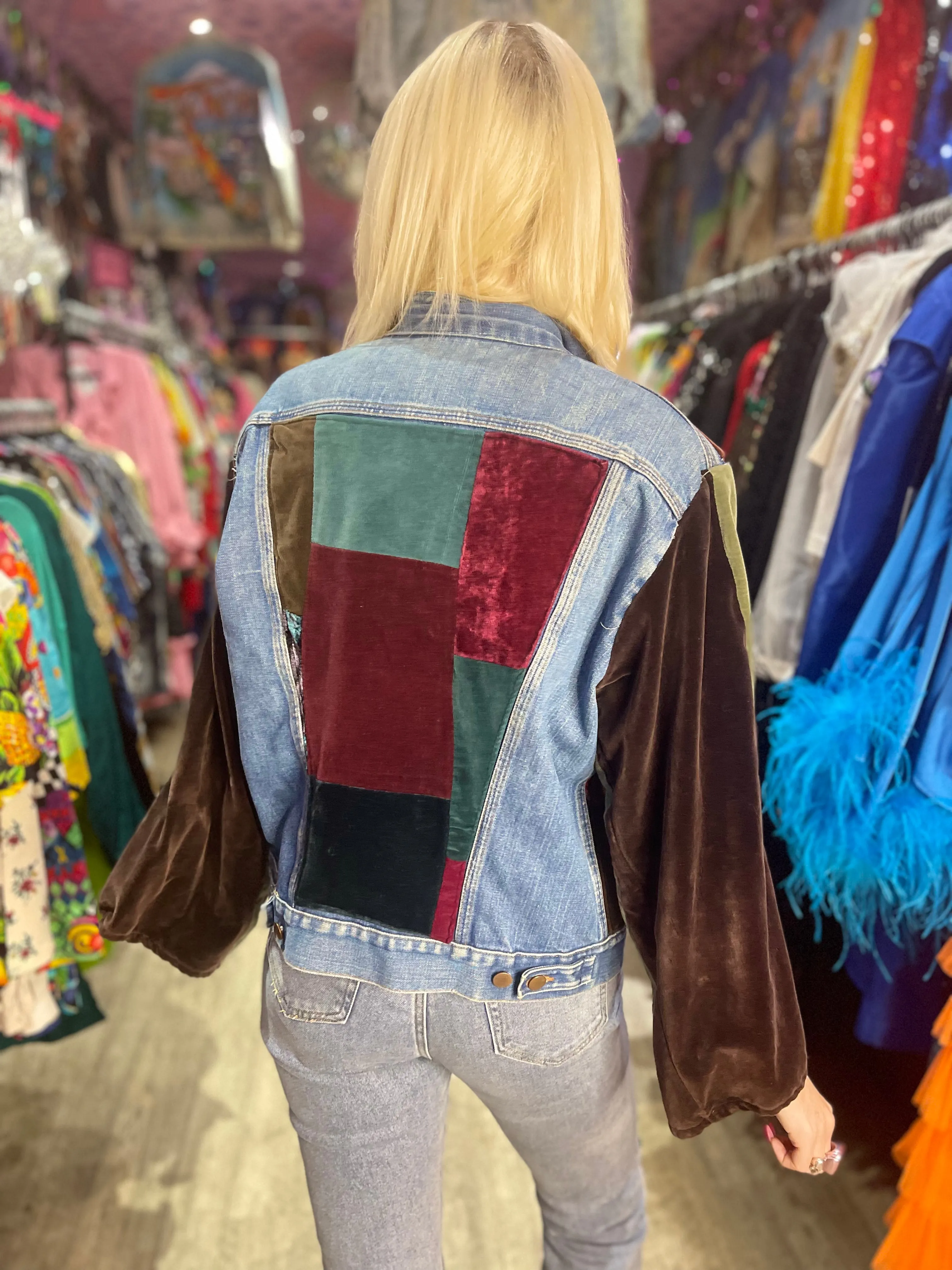 Vintage 90s Velvety Patches Jean Jacket