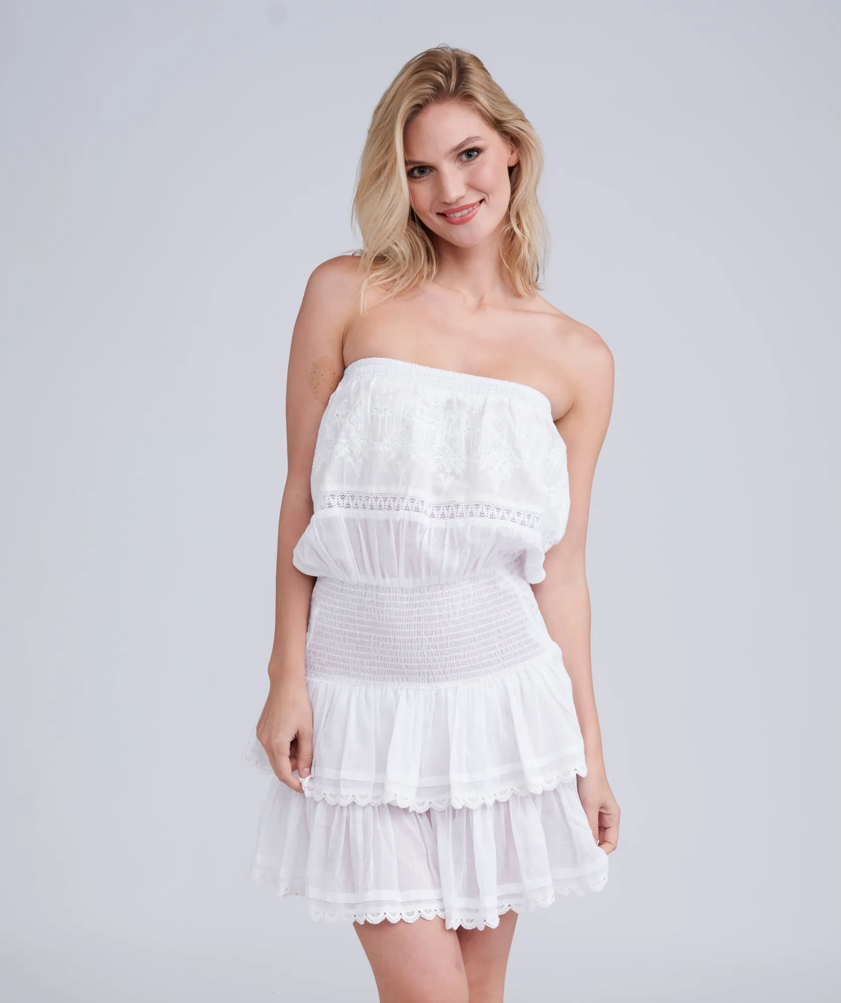 White Strapless Lace Bandeau Beach Dress