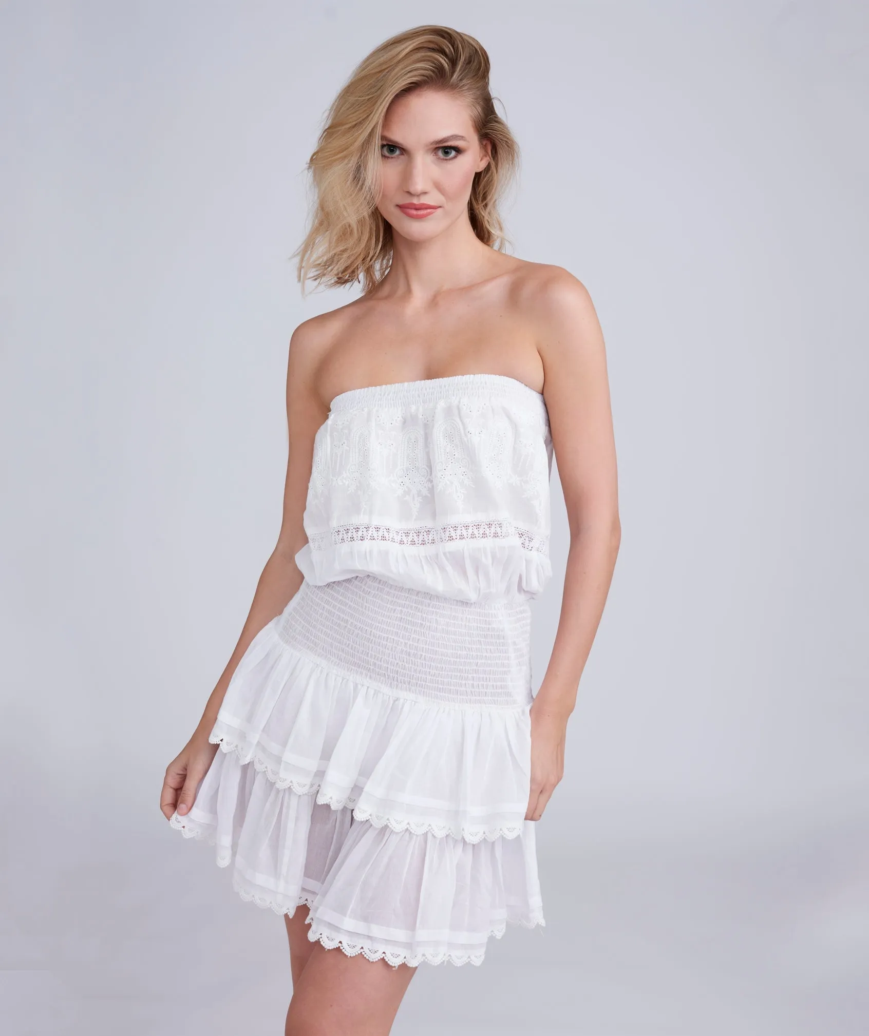 White Strapless Lace Bandeau Beach Dress