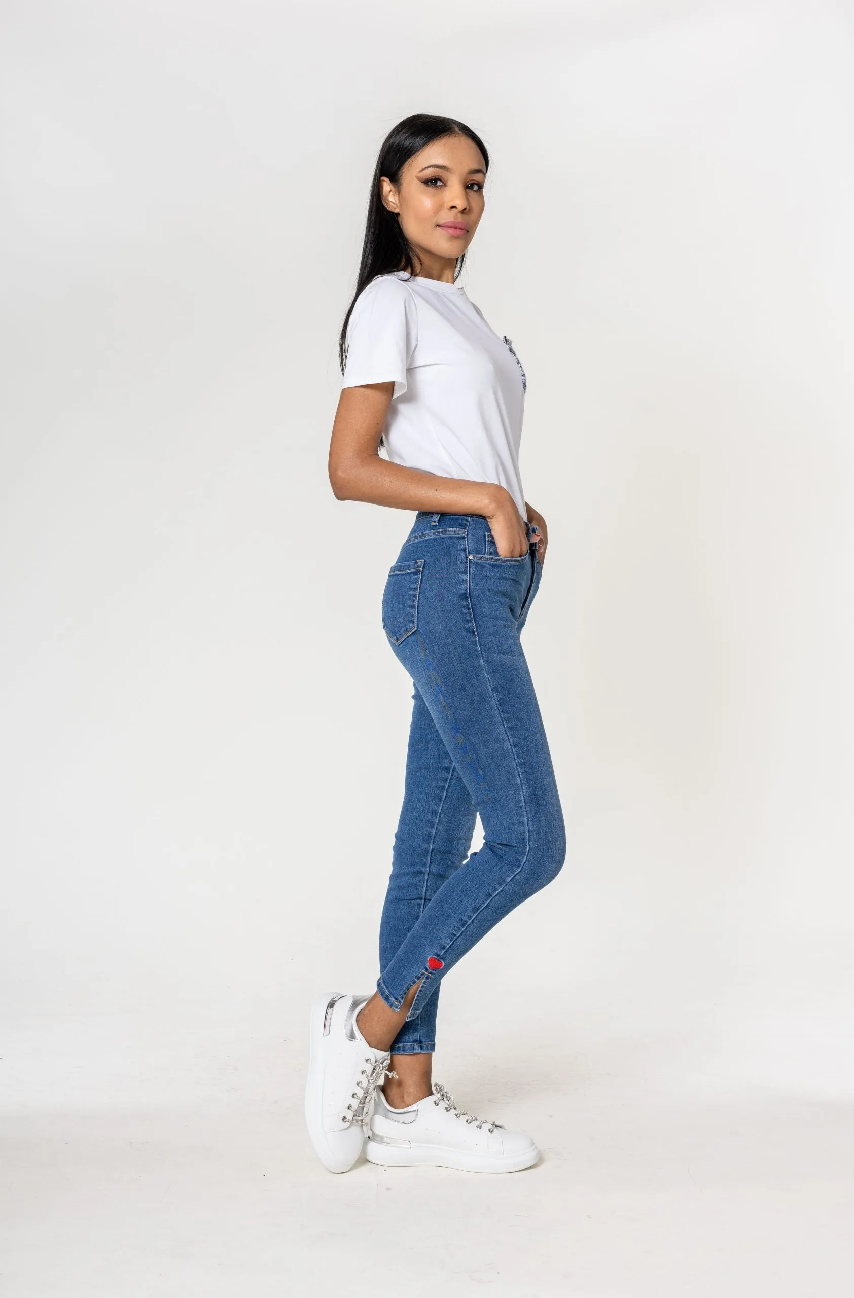 Wholesale High Waisted Jeans Heart embroidery
