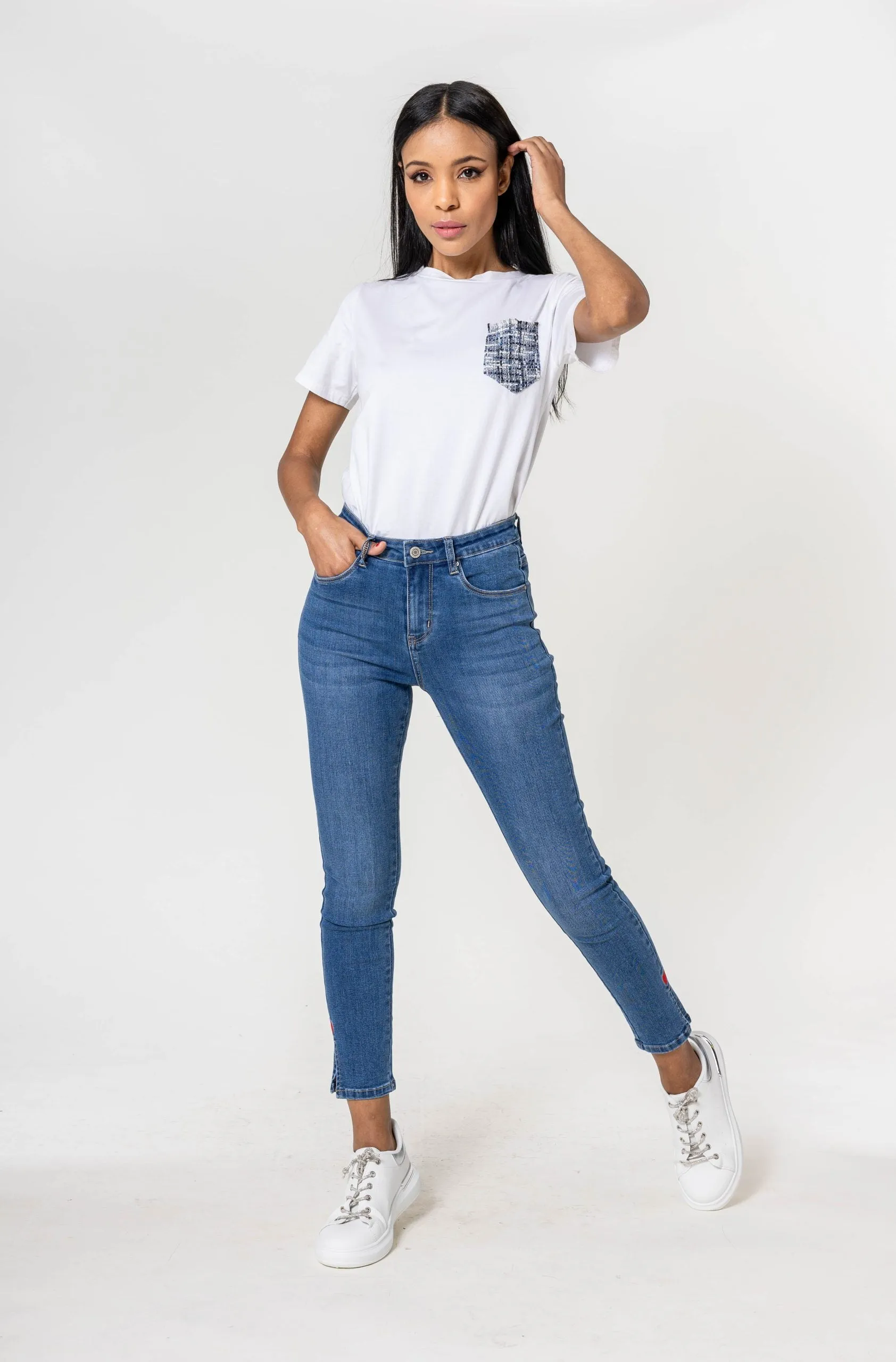 Wholesale High Waisted Jeans Heart embroidery