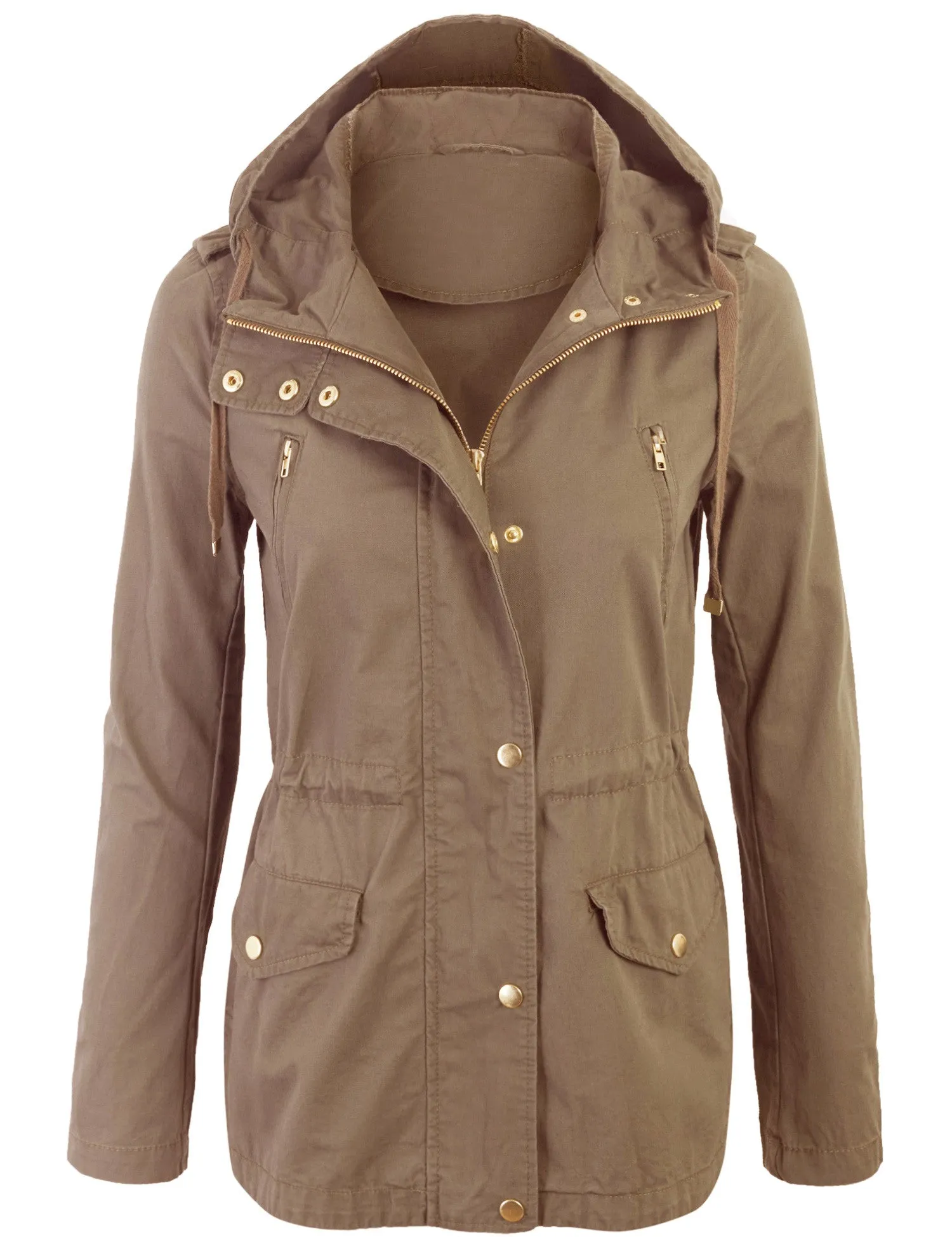 Womens Zip Up Military Anorak Safari Jacket with Hoodie