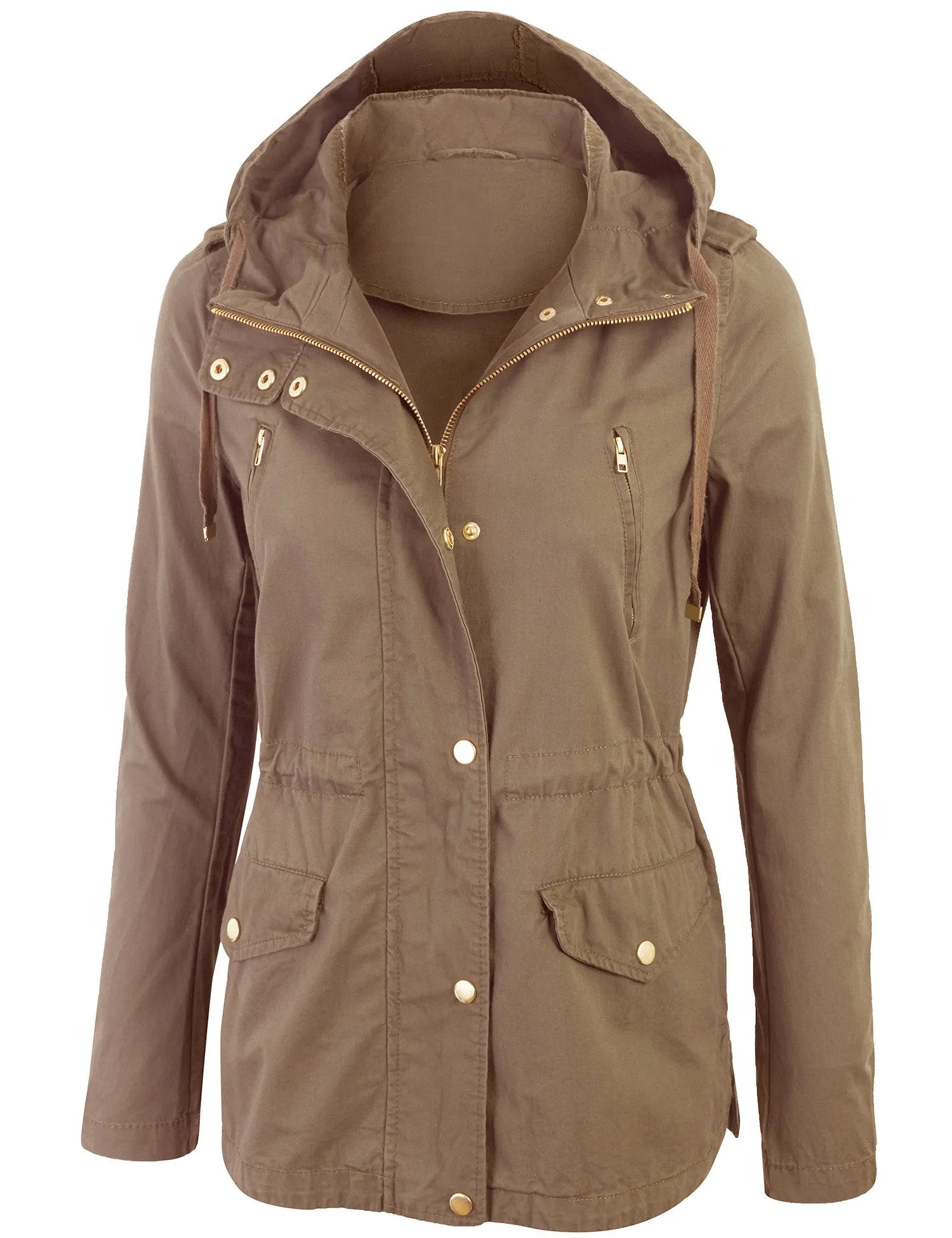 Womens Zip Up Military Anorak Safari Jacket with Hoodie