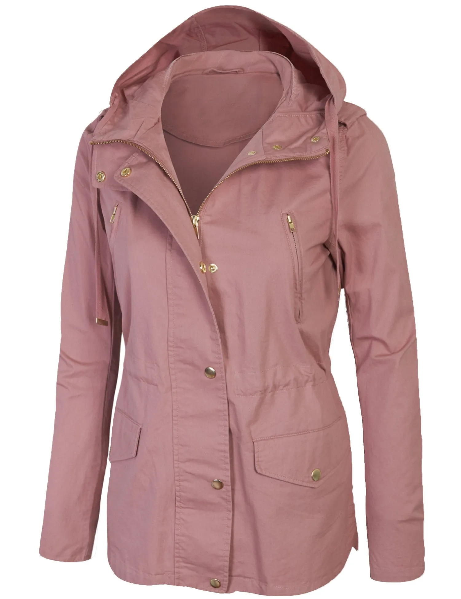 Womens Zip Up Military Anorak Safari Jacket with Hoodie