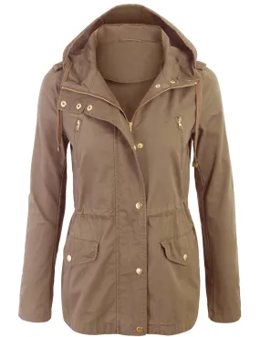 Womens Zip Up Military Anorak Safari Jacket with Hoodie
