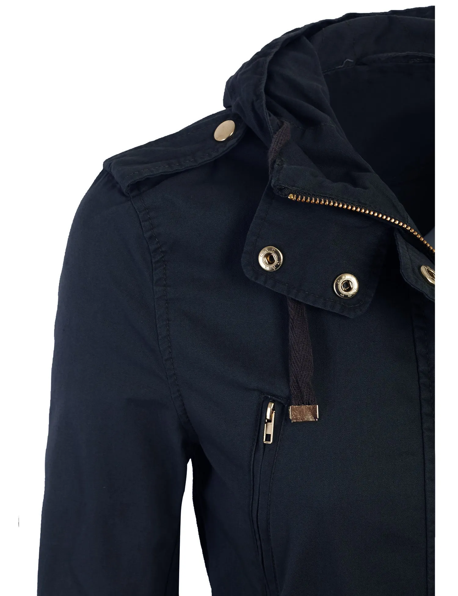 Womens Zip Up Military Anorak Safari Jacket with Hoodie