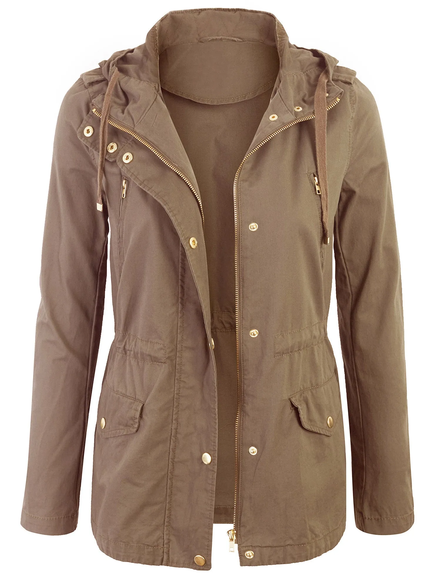 Womens Zip Up Military Anorak Safari Jacket with Hoodie